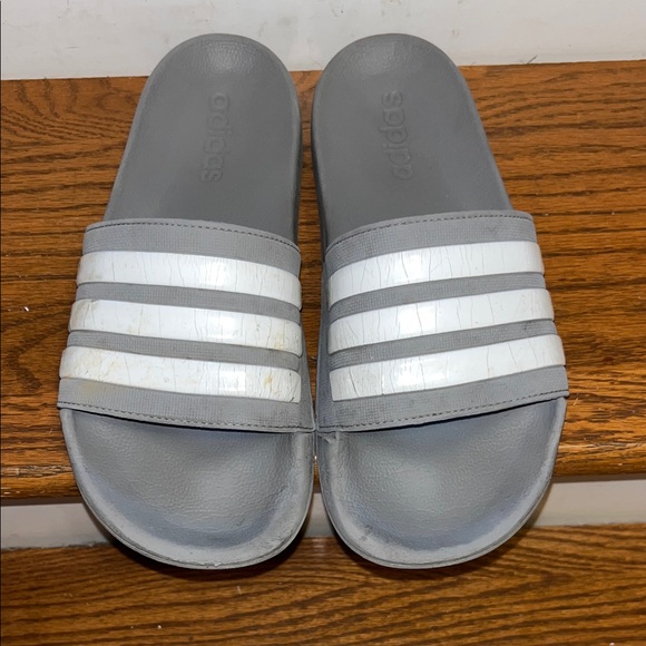 Adidas Gray and White Slides - Picture 1 of 7